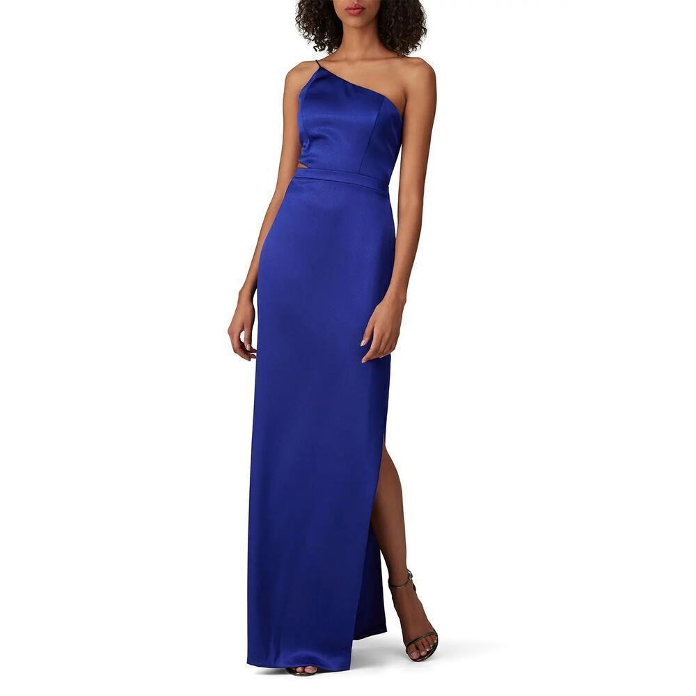 Aidan by Aidan Mattox Satin Dress One Shoulder Cutout Maxi Gown Royal Blue 2 - Picture 2 of 9